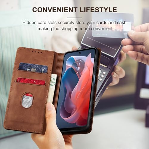 Jasonyu Flip Wallet Case for Moto G Play 4G (2024),Leather Magnetic Folio Cover with Card Holder,Kickstand - TPU Shockproof Durable Protective Phone Case,Brown | PU Leather Magnetic Folio Cover,with Card Holder,Kickstand,TPU Shockproof,Durable,Protective