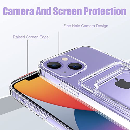 MZELQ Compatible with iPhone 14 Case Card Holder -Clear | Wallet Cover,Camera Protection + Screen Protector Soft Card Slot Phone Case - color: Clear, size: iPhone 14