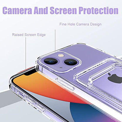 MZELQ Compatible with iPhone 14 Case Card Holder -Clear | Wallet Cover,Camera Protection + Screen Protector Soft Card Slot Phone Case - color: Clear, size: iPhone 14
