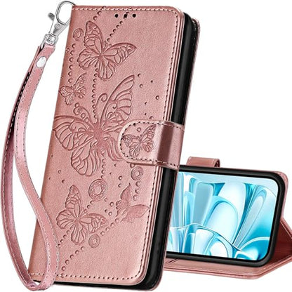 for iPhone 16 Wallet case, Rose Gold-Butterfly | 3 Card Holders, Kickstand, Shockproof TPU Shell, PU Leather, Magnetic Closure, Protective Flip Folio Cover, Women - color: 6