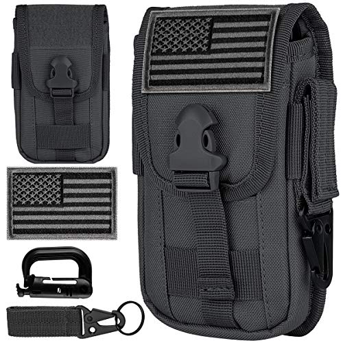 Tactical Cell Phone Holster Pouch Case, Molle Attachment Belt Holder for 4.7"-6.9" with US Flag Patch and Gear Clip for iPhone 18 Pro Max/17 Pro/16 Pro - color: Black