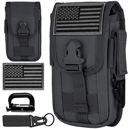 Tactical Cell Phone Holster Pouch Case, Molle Attachment Belt Holder for 4.7"-6.9" with US Flag Patch and Gear Clip for iPhone 18 Pro Max/17 Pro/16 Pro - color: Black