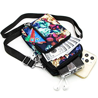 BIAOTIE Lightweight Small Crossbody bags Cell Phone Purses Travel Pouch Shoulder Bag for Women - color: Bright Flowers