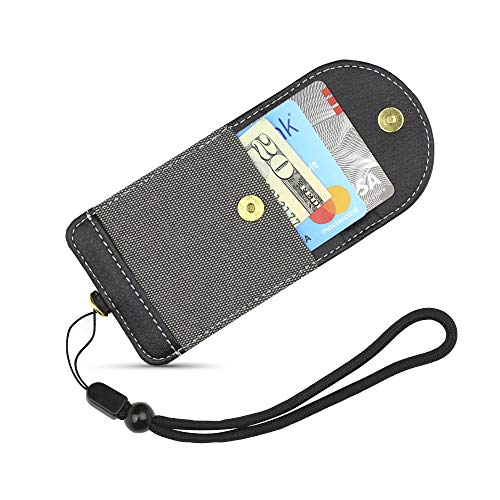 Cell Phone Wallet for Back of Phone with Wrist Strap, Stick On Wallet Credit Card ID Holder with RFID Protection Compatible with iPhone, Galaxy & Most Smartphones and Cases - color: Charcoal Gray