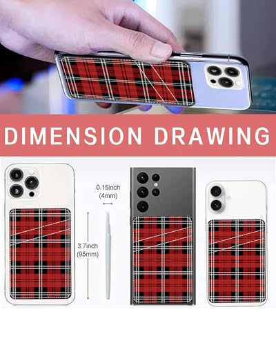 Phone Card Holder, Dual Pocket Leather Phone Wallet Adhesive Stick On, Cute Card Holder, Credit Card Holder for Phone Case Red Black Checkerboard - color: Red Black Checkerboard