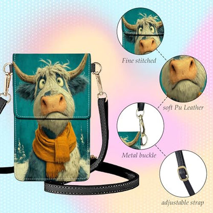 Small Crossbody Bags for Women Touchscreen Cell Phone Bag Cross Body Purses with adjustable Strap,Gifts For Teenage Girls - color: Cute & Funny Highland Cow