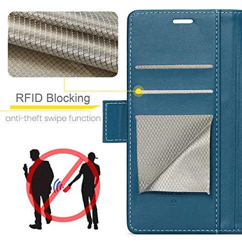 QLTYPRI Wallet Case for iPhone 12/12 Pro, Premium PU Leather Magnetic Flip Folio Case with RFID Blocking Credit Card Slots Kickstand Shockproof Protective Phone Case Cover - Blue | Premium PU Leather, Magnetic Closure Flip Case, RFID Blocking, Viewing Kic