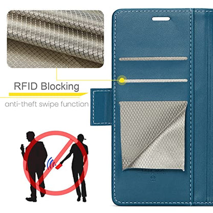 QLTYPRI Wallet Case for iPhone 12/12 Pro, Premium PU Leather Magnetic Flip Folio Case with RFID Blocking Credit Card Slots Kickstand Shockproof Protective Phone Case Cover - Blue | Premium PU Leather, Magnetic Closure Flip Case, RFID Blocking, Viewing Kic