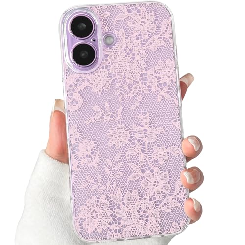 Lovmooful Compatible for iPhone 17 Case Floral Leaf-Pink | Aesthetic Flower with Romantic Lace Design,for Girls Women Girly,Soft TPU Case,Shockproof Protective - color: Pink, size: iPhone 17