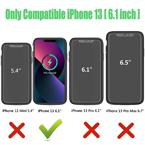 Wireless Charging Case for iPhone 13, 10000mAh High Capacity Portable Rechargeable Protective Battery Case Wireless Charging Compatible with iPhone 13 (6.1 inch) Extended Battery Charger Case (Black) - size: iPhone 13