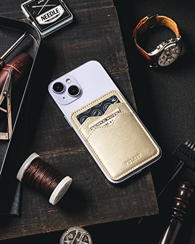 VULKIT Stick on Card Holder Compatible for iphone Leather Cell Phone Wallet Credit Card Case Strong Sticker for Women - color: Gold