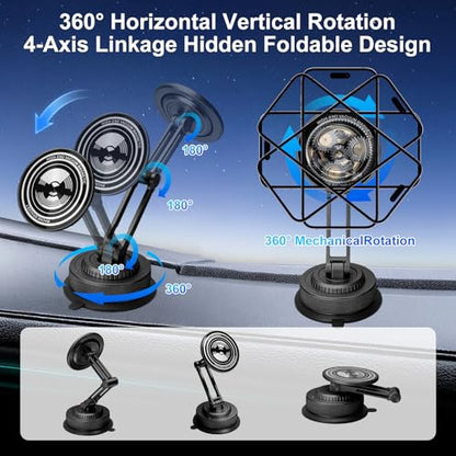PIEPIE All-Metal Alloy Long Arm Magnetic Suction Cup Car Phone Mount(Black) - color: Black