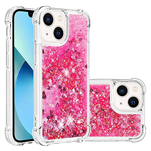LEMAXELERS for iPhone 13 Mini Bling Glitter Liquid Case. YBL Rose | Cute Floating Quicksand Liquid Shockproof Protective, Sparkle Soft TPU for Women Girls Cover for iPhone 13 Mini - color: Love-4, size: iPhone 13 Mini