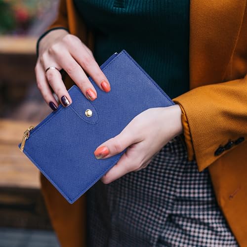 Travelambo RFID Wallet Women Large Size Bifold Multi Card Wallet Case with Zipper Pocke Credit Card Holder for Women - color: Blue Deep