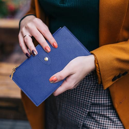 Travelambo RFID Wallet Women Large Size Bifold Multi Card Wallet Case with Zipper Pocke Credit Card Holder for Women - color: Blue Deep