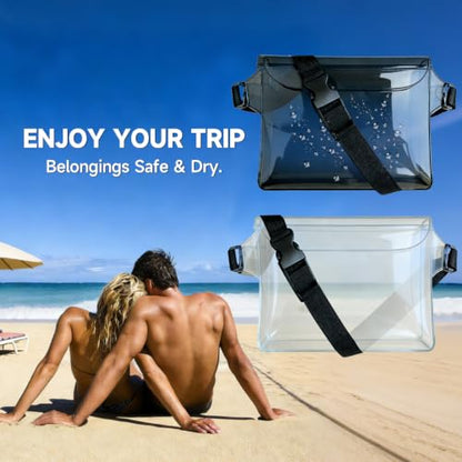 2 Pack Waterproof Floating Phone Pouches with Adjustable Belt for Beach Use | Holds phones, passports & wallets, leak-proof seal, floats on water, ideal for swimming, kayaking and cruises