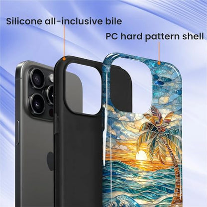 Case for iPhone 14 Pro, Dual Layer Phone Cover, Stained Glass Beach Palm - color: Stained Glass Beach Palm, size: Iphone 14 Pro