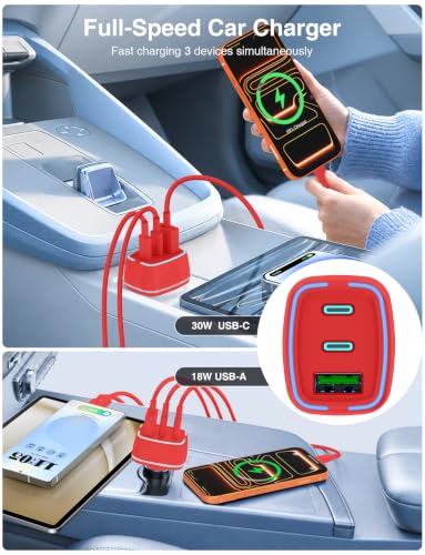 75W USB C Car Charger, 3-Port Super Fast Charging Cigarette Lighte - color: Red