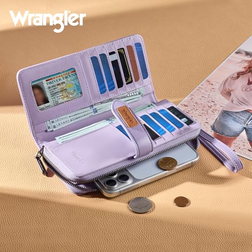 X Wrangler Women's Wallets Bifold Wristlet Wallets for Women Large Capacity Credit Card Wallet with ID Window - color: Purple