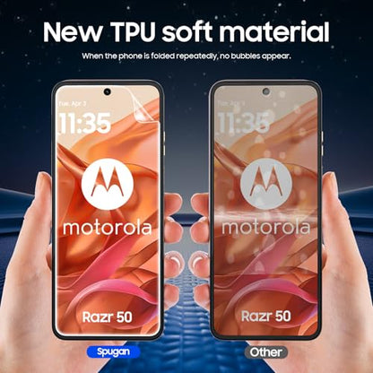 Spugan for Motorola Razr 2026/ 2025/ 2024 Screen Protectors, 2 Pcs Inner Screen TPU Protective Film [Installation Kit]+2 Pcs Outer Screen Tempered Film, Durable, Scratch Resistant, Bubble Free, Newbie Friendly, Ultra HD - size: Razr 2024/ 2025