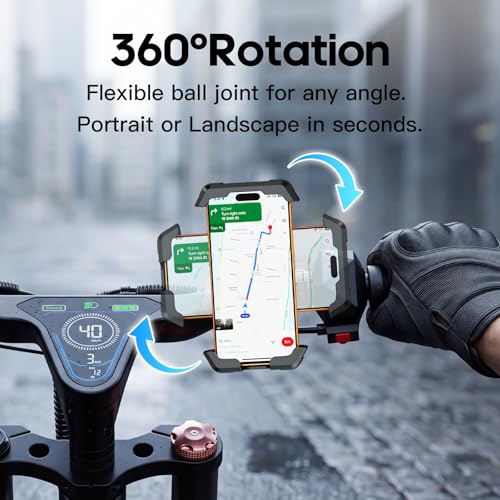 Wallke Motorcycle Phone Mount w/Dual Vibration Dampener & Anti-Theft Lock, Anti-Shake Bike Phone Holder, 360° Rotate Handlebar Ebike Phone Holder for Scooter Dirt Bike ATV, Fit 4.7-7” All Smartphone