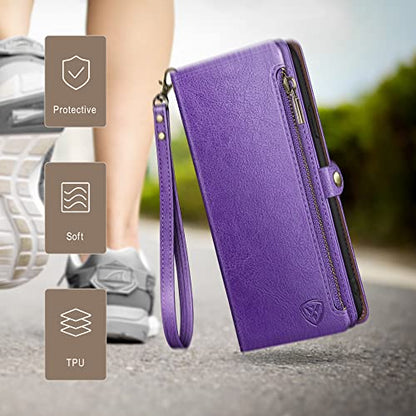 XcaseBar Compatible with iPhone 16 Pro 6.3" Wallet case with Zipper Credit Card Holder【RFID Blocking】,Flip Folio Book PU Leather Phone case Shockproof Cover Women Men for Apple 16 Pro case Purple - color: Purple