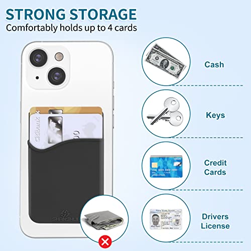 SHANSHUI Card Holder for Phone Case, 6 Pack Phone Card Holder for Back of Phone Wallet Stick on Compatible for iPhone & Almost All Smartphones - color: Black x6