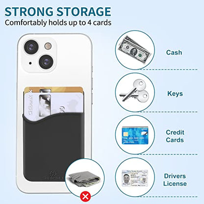 SHANSHUI Card Holder for Phone Case, 6 Pack Phone Card Holder for Back of Phone Wallet Stick on Compatible for iPhone & Almost All Smartphones - color: Black x6