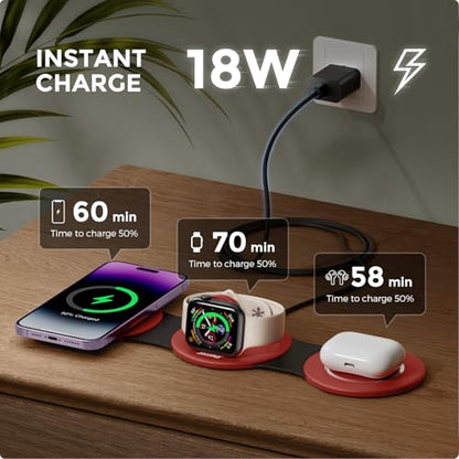 HICOBER 3IN1 Wireless Charging Station for iPhone, Watch, AirPods, Dark Red - color: Dark Red