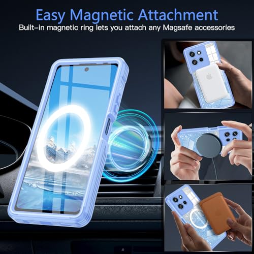 Hekodonk for Moto G Power 5G 2026 Case, Compatible with Magsafe [Built-in Tempered Glass Screen Protector & Camera Lens Protection] Full Body Shockproof Protective Women Girl Bling Case,Blue - color: Blue