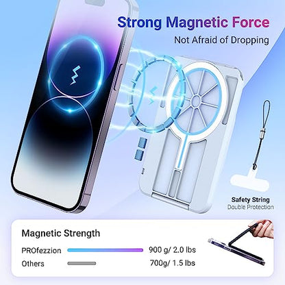 PROfezzion Double Sided Magnetic Phone Card Holder Wallet for MagSafe, Blue | RFID Blocking, Compatible with iPhone 17 16 15 14 13 12 Pro Max Plus, Holds 4-Cards, Secure Snap Latch, Adjustable Stand - color: BLUE