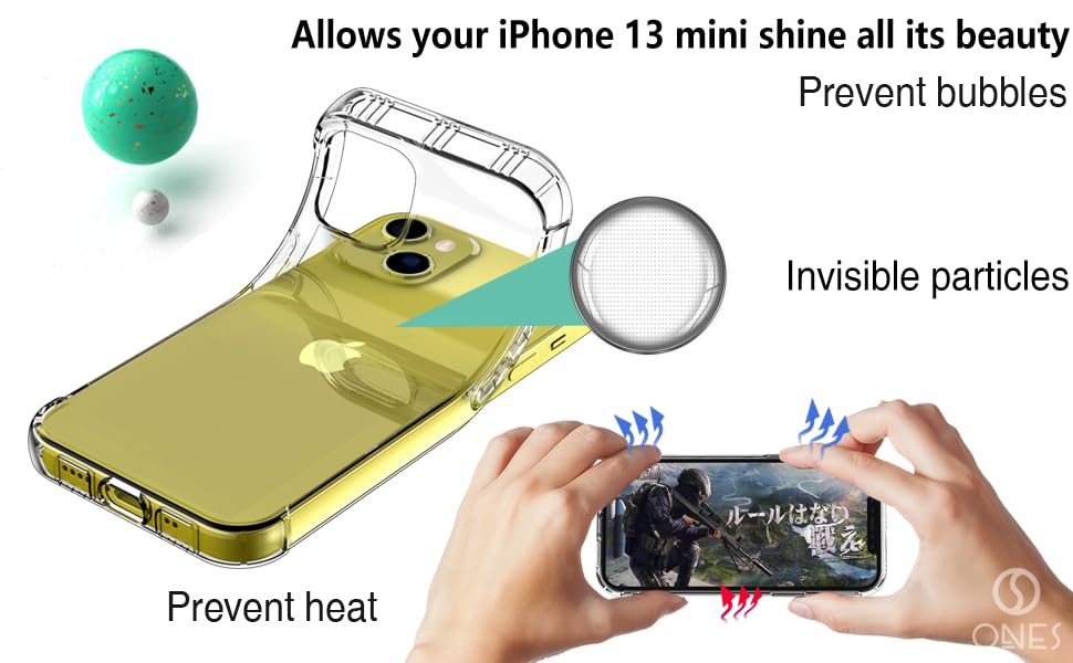 ONES for iPhone 13 mini Case Clear, Slim Soft TPU Silicone Cover, Military Drop Protective Thin Phone Bumper Case with Shockproof Airbags, Yellowing Resistant, Anti-Slip, Durability, Transparent - color: HD High Transparency, size: iPhone 13 mini