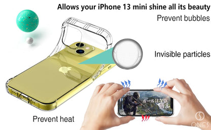 ONES for iPhone 13 mini Case Clear, Slim Soft TPU Silicone Cover, Military Drop Protective Thin Phone Bumper Case with Shockproof Airbags, Yellowing Resistant, Anti-Slip, Durability, Transparent - color: HD High Transparency, size: iPhone 13 mini