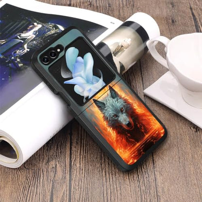 for Samsung Galaxy Z Flip 5 Case, Heavy Duty Dual Layer Hybrid Military Grade Shockproof Drop Folding Protective Cover for Samsung Galaxy Z Flip 5 5G 2023, Fire Wolf - color: Fire Wolf