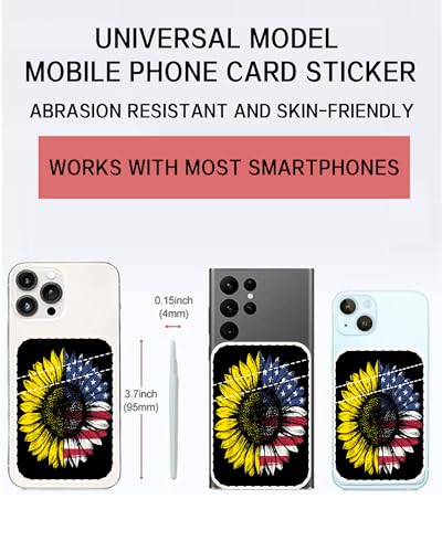 Dual Pocket Leather Phone Wallet Adhesive Stick On, Cute Card Holder, Credit Card Holder for Case, Sunflower American Flag - color: Sunflower American Flag