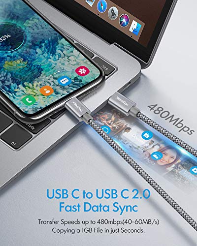 CLEEFUN USB C to USB C Cable 1ft, 5-Pack C to C Cable Fast Charging 60W - color: Grey, size: 1ft+1ft+1ft+1ft+1ft
