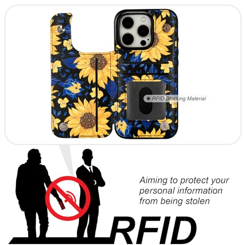 HAOPINSH for iPhone 16 Pro Wallet Case with Card Holder, Blooming Sunflowers Pattern Back Flip Folio PU Leather Kickstand Card Slots Case for Women Girls, Double Magnetic Clasp Shockproof Cover 6.3" - color: Blooming Sunflowers
