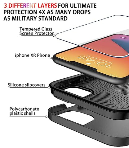 Diverbox for iPhone 11 Case [Shockproof] [Dropproof] [Tempered Glass Screen Protector],Heavy Duty Protection Phone Case Cover for Apple iPhone 11 (Black-2in1) - color: Black-2in1