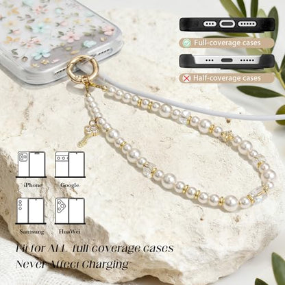pcgaga Pearl Beaded Phone Charm, Phone Wrist Strap, Handmade Bracelet Straps, Anti-Lost Lanyard Wrist Chain for Airpods Women Girls Gift - color: Diamond Key