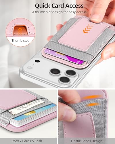 Upgraded for Magsafe Wallet, 7 Card Holder, RFID Blocking, Strongest Magnet - color: Pink-Upgraded