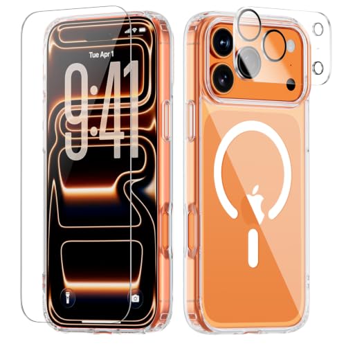for iPhone 17 Pro Max Case, Compatible with MagSafe, 3 in 1 Set with Screen Protector & Camera Lens Protector, Clear Magnetic Slim Cover, Anti-Yellowing Shockproof, Military-Grade Protection - color: Clear Slim, size: iPhone 17 Pro Max