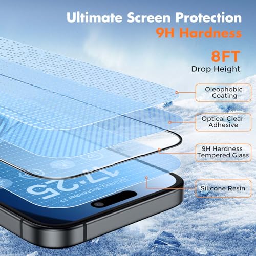 UNBREAKcable 3-Pack Screen Protector for iPhone 15, Double Shatterproof Tempered Glass [Easy Installation Frame] [99.99% HD Clear] [9H Hardness] [Full Coverage] [Case Friendly] for Apple 15 6.1 inch - size: iPhone 15