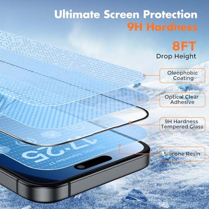 UNBREAKcable 3-Pack Screen Protector for iPhone 15, Double Shatterproof Tempered Glass [Easy Installation Frame] [99.99% HD Clear] [9H Hardness] [Full Coverage] [Case Friendly] for Apple 15 6.1 inch - size: iPhone 15