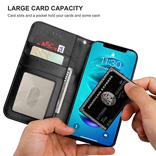 Bocasal Detachable Wallet Case Card Holder for iPhone 14, Black | RFID Blocking Kickstand Card Slots Holder PU Leather Magnetic Shockproof Wrist Strap Removable Flip Protective Cover 6.1 inch - color: Black