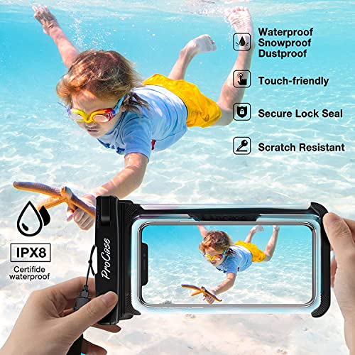ProCase 2 Pack Waterproof Phone Pouch, Underwater Phone Case Up to 7", Dry Bag for iPhone 17 Air 16 15 14 13 Pro Plus Max, Galaxy S24 S23 S22 Ultra Pixel, Beach Essentials -Black | Underwater Dry Bag for iPhone 17 16 15 14, Galaxy S24 S23 S22, Case for Sw