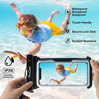 ProCase 2 Pack Waterproof Phone Pouch, Underwater Phone Case Up to 7", Dry Bag for iPhone 17 Air 16 15 14 13 Pro Plus Max, Galaxy S24 S23 S22 Ultra Pixel, Beach Essentials -Black | Underwater Dry Bag for iPhone 17 16 15 14, Galaxy S24 S23 S22, Case for Sw