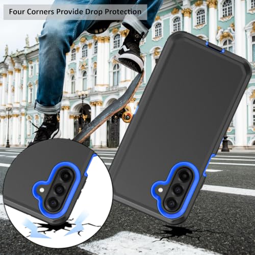 Rugged Phone Case for Samsung Galaxy A18/A17 | Belt Clip Holster & Kickstand Heavy Duty Shockproof Protective Full Body Case (Black+Blue) - color: Black+Blue