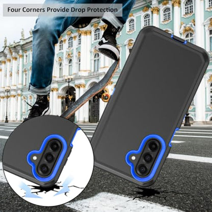Rugged Phone Case for Samsung Galaxy A18/A17 | Belt Clip Holster & Kickstand Heavy Duty Shockproof Protective Full Body Case (Black+Blue) - color: Black+Blue
