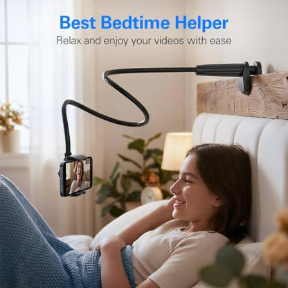 MAGIPEA Gooseneck Phone Holder for Bed, 30in Flexible Overhead Cell Phone Mount for Desk, Hands-Free Viewing Clamp Stand Compatible with iPhone 17 16 15 Pro Max and 3.5-7" Devices - color: Black
