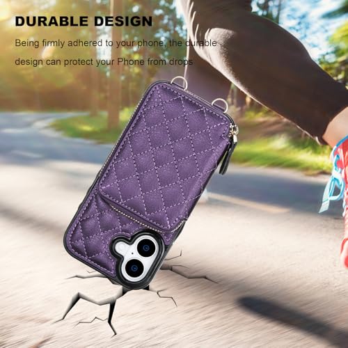 Bocasal Crossbody Wallet Case Card Holder for iPhone 17, Dark Purple | RFID Blocking PU Leather Zipper Handbag Purse, Kickstand Flip Folio Case with Card Slots Holder Wrist Strap Lanyard 6.3 Inch - color: Dark Purple